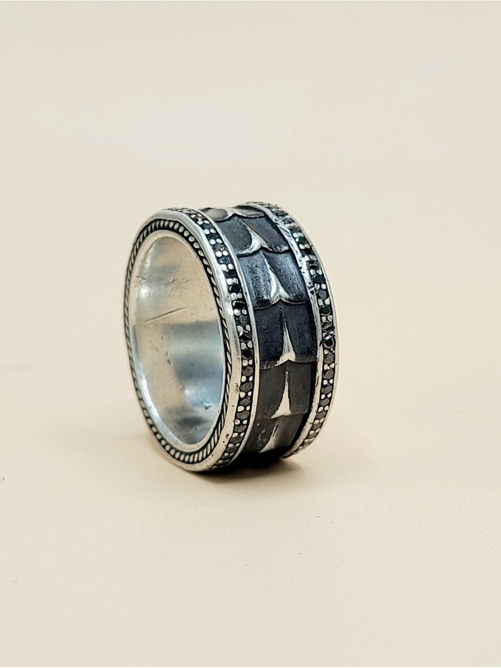 David Yurman Wide Armory Band Ring With Black Diamonds